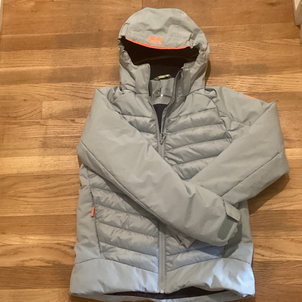 Helly Hansen Light Blue insulated  removable Hooded Jacket with orange Details